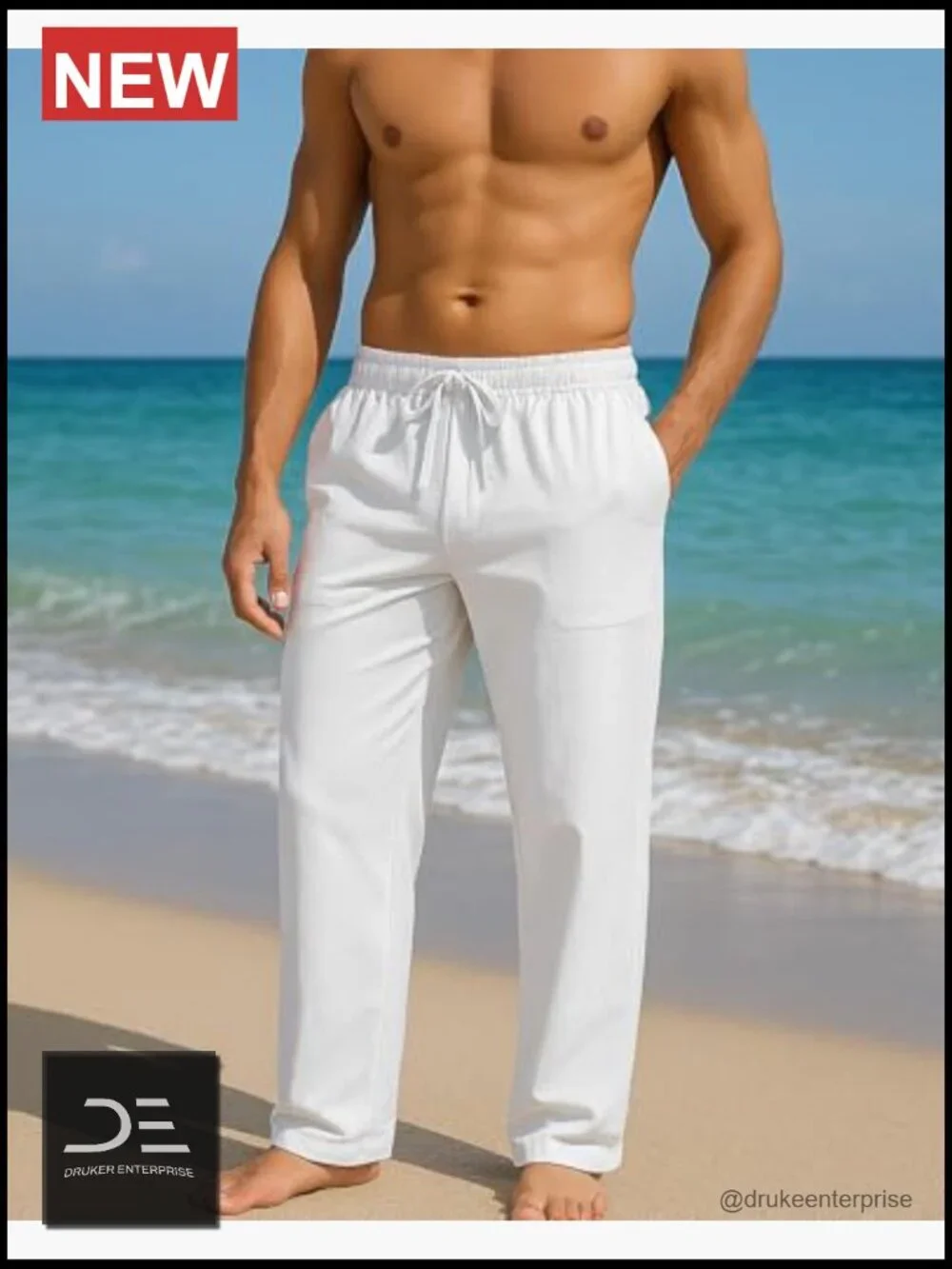 Cotton Linen Blend Drawstring Elastic Waist Loose Fit Pants